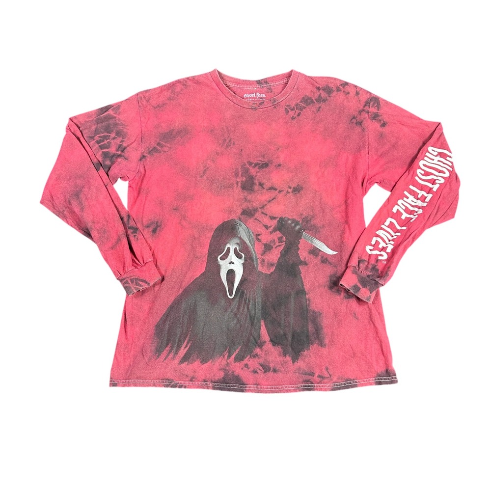 Ghost Face Lives Scream Horror Tie Dye Red Black Long Sleeve Shirt Mens Medium